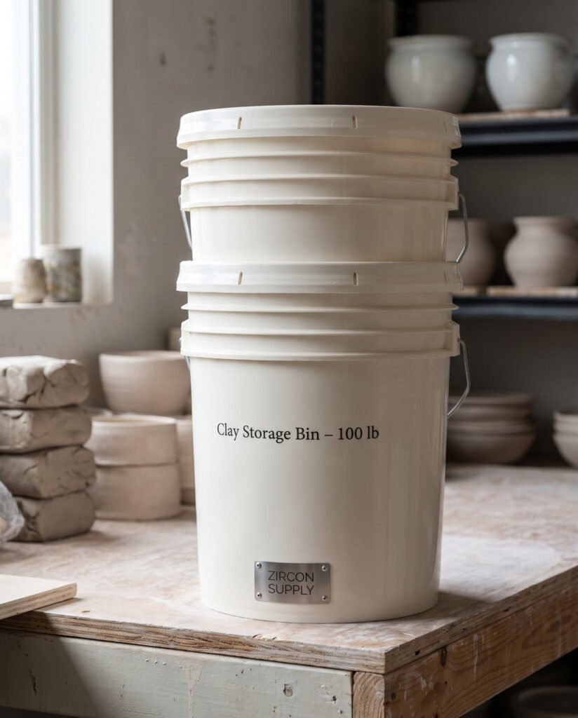 Clay Storage Bin — 100 lb, Lidded