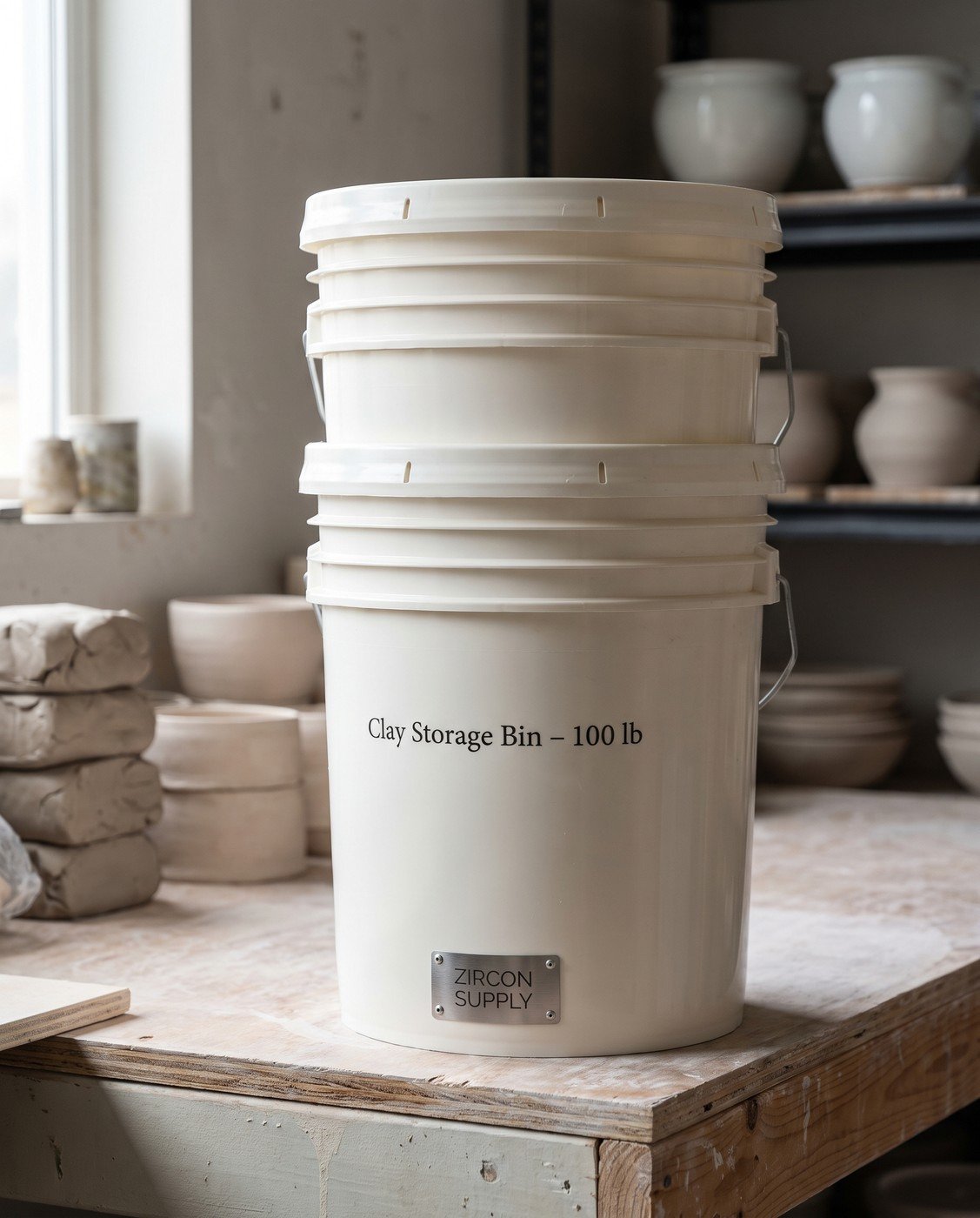 Clay Storage Bin — 100 lb, Lidded